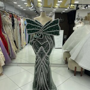 Luxury Dark Green Dubai Mermaid Formal Occasion Party Dress Silver Crystal Stones Sequin Evening Gowns Vintage Prom Dresses New