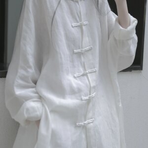 Chinese Button Knots Loose Shirt 2024 Summer New Design Sense White Hanfu Zen Tea Gown Top for Women