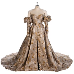 2025 High End Vintage Jacquard Brocade Formal Dress Elegant Puffy Sleeve Evening Gown for Women Photoshoot Outfit YW243105