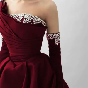 CustomizedNew Design Strapless Prom Dresses Long Sleeves Saudi Arabic Satin Crystals Women Gowns Formal Party Dress