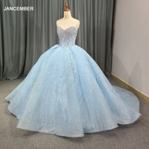 Jancember Superfine Brand New Quinceanera Dresses For Gril Sequins Strapless Ball Gown Beading Lace Up Bar Mitzvah DY6631