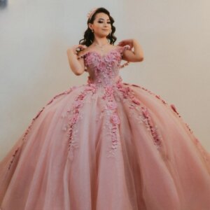 Pink Shiny Quinceanera Dresses Off Shoulder Ball Gown Sweet 16 Dress Applique Flower Tull Birthday Party Vestidos 15 De Anos