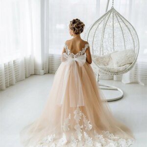 MisShow Girl Dresses Wedding 2025 Children’s Lace Tulle Flower Girl Dresses Vintage Junior Bridesmaid Christmas Party Customized