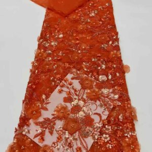 2025 Latest 3D Flowers African Lace Fabric Beaded Sequins Evening Dress For Women Embroidery Lace French Fashion Fabric Sewing