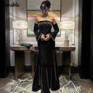 Customized Prom Dresses 2025 Mermaid Strapless Floor-Length Beadings Luxury Evening Dresses Zipper Up Long Sleeves Formal Dresse