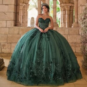 Customized Shiny blackish green Quinceanera Dress Lace sequin applique crystal 3D flower Bow Tull vestidos de 15 Quinceanera
