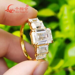 10k 14k 18k white gold 3.5ct 7*10mm 5pcs emerald shape half band Moissanite Ring women Diamonds Male fine Jewelry gitf datting