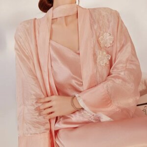 New satin embroidered lace thin coat light luxury temperament national style rayon blouse
