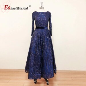 Elegant Dubai A-Line Wedding Evening Dresses Muslim 2025 Long Sleeves Sequin Sparkle Ankle Formal Prom Party Gowns Customized