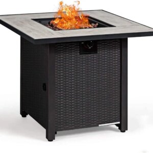 Propane Fire Pit Table, 30 inch 50,000 BTU Square Gas Firepits w/Ceramic Tabletop, Emboss Gas Heater w/Lava Rock,