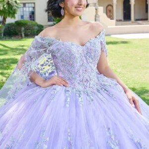 Lilac Sexy Off The Shoulder Ball Gown Quinceanera Dress Applique Lace Beads Tull With Cape Ribbons Corset Vestidos 15 De XV Años