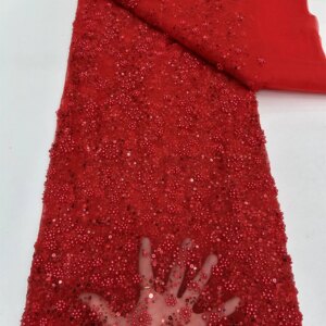 High-End Luxury French Embroidery Heavy Groom Beads Lace Fabric Withs Sequins 5 Yards High Quality Materiel for Party Dresses