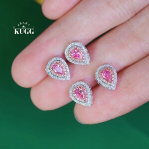 KUGG 100% 18K White Gold Earrings Luxury Style Real Natural Pink Diamond Stud Earrings for Women Classic Design Party Jewelry