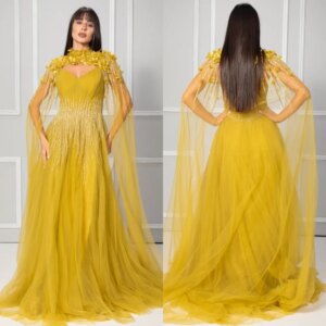 Customized Retro Net Sequined Applique A-line High Collar Long Dresses Bespoke Occasion Dresses High Quality