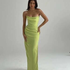 Simple Green Sexy Evening Dresses Strapless Sleeveless Hip Wrap Floor Length High Quality Fit Banquet Prom Wedding Male Gowns
