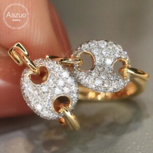 Aazuo Hot sale 18K Yellow Gold Real Diamonds 0.42ct Pig Nose Hook Square Earring Gift For Women Engagement Dinner Party Au750