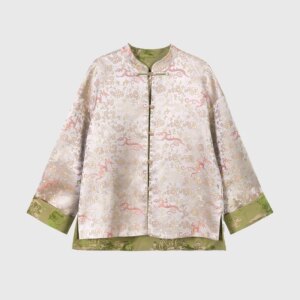 High Quality Women’s Double-Sided Wear Chinese Heavy Industry Jacquard Coat Retro Real Silk Loose Stand Collar Long Sleeve Top
