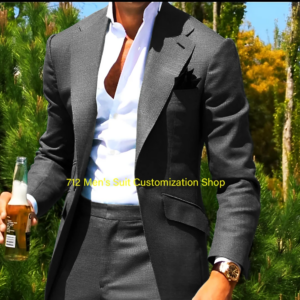 Dark Gray Suit Men 2-piece Set Classic Blazer Groom Wedding Tuxedo Custom Slim Fit Outfit Elegant Men’s Suit