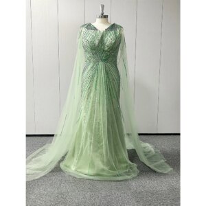 Luxury Sequined Beads Evening Dresses with Cape Sleeves Fashion V-Neck Crystal Mermaid Gowns Exquisite Women Prom Party Dresses