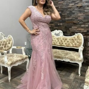 Customized Classic Exquisite Tulle Applique Pleat A-line V-neck Long Dresses Prom Dresses Matching Elegant High quality