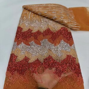 African Lace Fabric 2025 Handmade Beaded Lace Fabric France Sequins Nigerian Embroidery Bridal Mesh Lace Fabric For Sewin TS2823