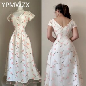 Customized Evening Dress Party Occasion Formal Prom Gown YPMWZX V-neck A-line Ankle Length Skirts Flower Bespoke