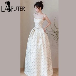 Beige Beaded Woolen Prom Dresses Puffy Semi A line Evening Gowns Crystal Beaded Flowers Elegant Party Dress Spaghetti Straps