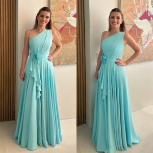Summer Mint Green Prom Dresses Fashion One-Shoulder Floor Length Draped Dress Special Occasion Flowers Customized Gowns Vestidos