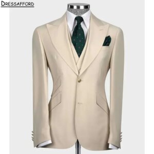 Champagne Men Business Formal Occasion Tuxedos Grooms Wedding Party Prom Male Suit 3 Piece Set Blazer Vest Pants