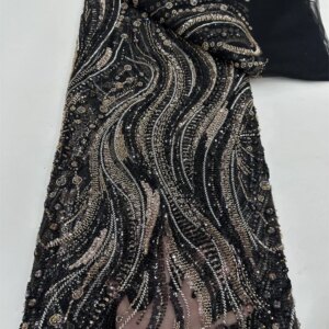 African Mesh Lace Fabric Nigerian Beads Lace Fabric 2025 High Quality French Nigeria Lace Dresses for Women Party Wedding Sewing
