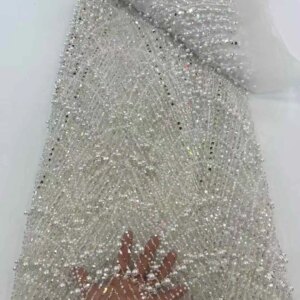 The Latest African Pearl Lace Fabric 2025 High-Quality French Sequin Lace Material Nigerian Lace Fabric Women’s Wedding Dress