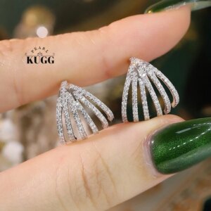 KUGG 100% 18K White Gold Earrings Luxury Romantic Style 0.96carat Real Natural Diamond Stud Earrings High Women’s Party Jewelry