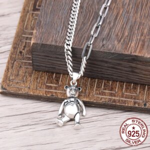 S925 sterling silver necklace cute little bear internet celebrity retro simple and generous personality versatile fashion