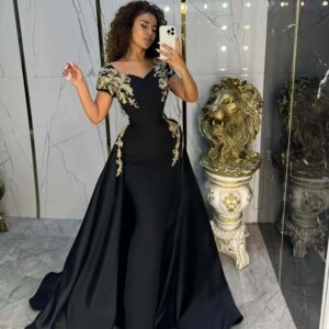 Sweetheart Appliques Evening Dresses Short Sleeve Chapel Train Gowns Formal Occasion Elegant Women Prom Dress Vestidos 2025