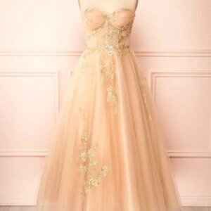 Tulle Strapless A-line Prom Dresses Women Sweetheart Appliques Sequins Backless Ankle-Length Birthday Party Evening Dress Dating