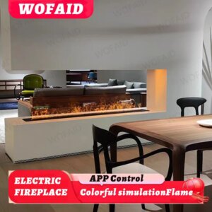 Recessed Electric Fireplaces Kamin No Heater Remote Control 3D LED Flame Realistic Electric 3 Sided Fireplace for Living Room