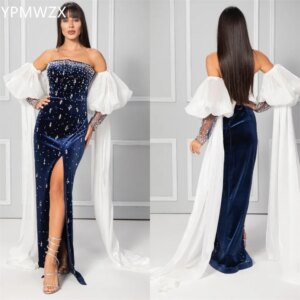 Customized Evening Dress Party Occasion Formal Women YPMWZX Strapless Mermaid Floor Length Skirts Bead Ribbon Bespoke Occa