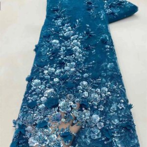 Luxury Lace African Sequins Lace Fabric High Quality Embroidery 3D Flower Sequence Beaded Lace Fabric For Bridal Material A624-1