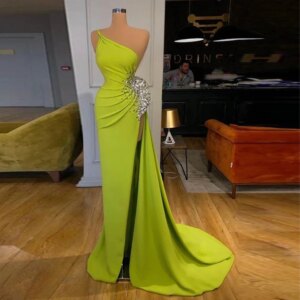 Customized Luxurious Sexy Beading High Fork Off Shoulder Sleeveless Long Dresses Evening Party Dresses Women Elegant Mermaid Dre