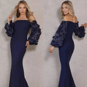 Customized Jersey Applique Celebrity Mermaid Strapless Bespoke Occasion Gown Long Dresses