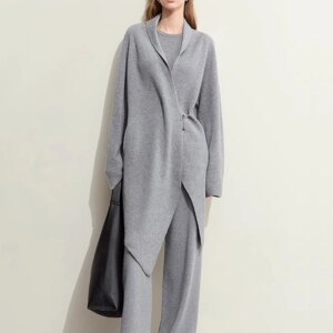 AMII Minimalist 2023 Women’s Woolen Cardigan Autumn New Lazy Turn-down Collar Needle Chain Pocket Solid Soft Sweaters 12353101