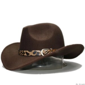 Belt men’s and women’s casual woolen vintage cowboy hat with large brim sunshade