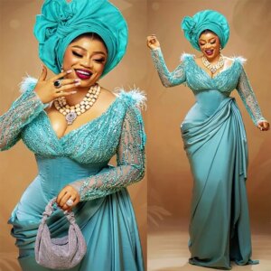 African Exquisite Evening Dress for Special Occasion Luxury Sequined Feathers Split Pleat Prom Dress Elegant Sweetheart Gowns