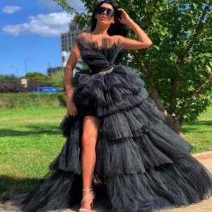 Black Puffy Tulle Dress Evening Gowns Event Dress Hi Low Prom Party Dresses vestidos Lush Tutu High Slit Sexy 2024 new