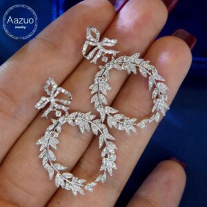 Aazuo Luxury Jewelry 18K White Gold Real Diamonds 1.10ct High Quality Ear Of Wheat Stud Earrings Gifted For Women Senior Banquet