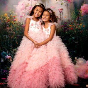 Ombre Pink Girls Birthday Dresses Puffy Ball Gown Flower Girl Dresses for Wedding Party Baby Kids Prom Gowns for Photoshoot