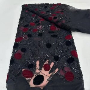 Luxurious Nigerian African Beaded Lace High Quality Sequins Embroidery African French Lace Fabric For Sewing Dress TS2829