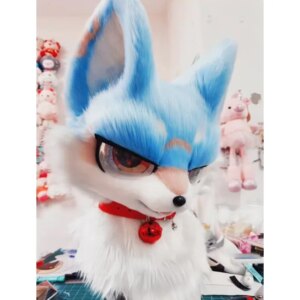 Sky Blue Fursuit Husky Fox Mascot (Head) Halloween Party Fur Cosplay