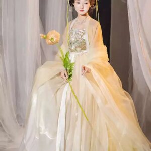 Adult Hanfu Female Women Greenish Yellow Daily Super Immortal Flowing Ancient Costume Chinese Style Cos Cosplay