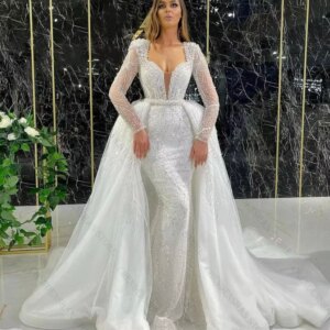 Luxury White Detachable Evening Dresses New Beaded Mermaid Elegant for Women Party Gowns Robes De Soirée